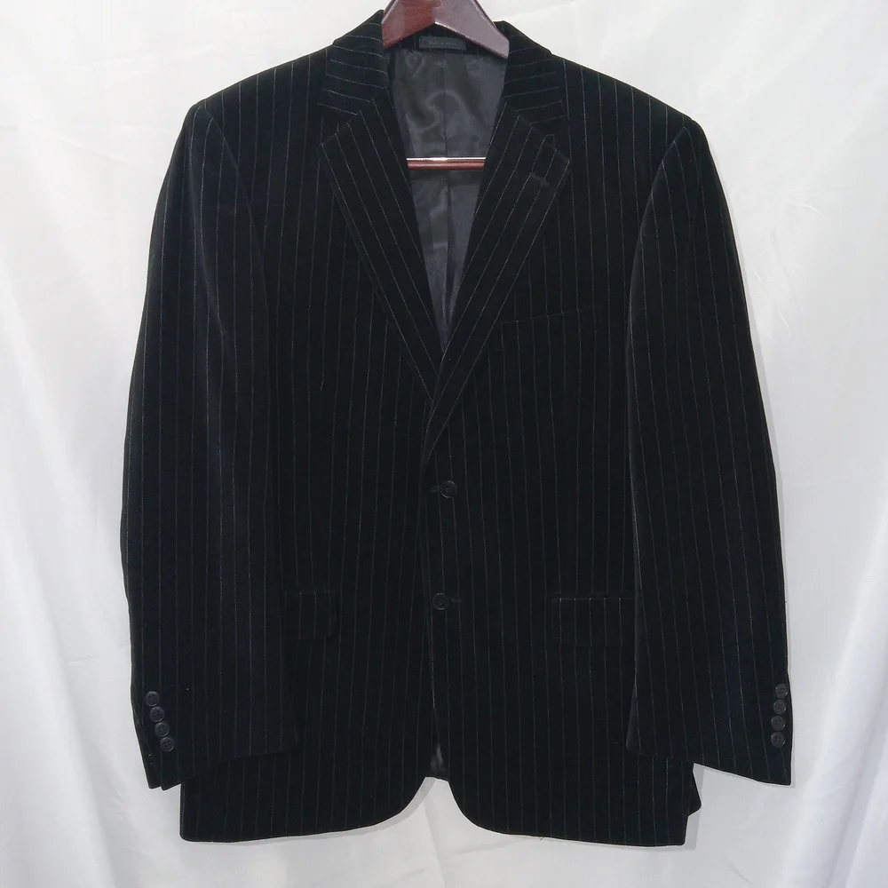 Andrew Fezza Velvet Pinstripe Blazer Mens 42R Black Luxury Sport Coat
